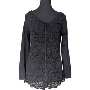 Nic + Zoe Black Lace Crochet Cardigan - M - Whimsigoth Fairy Grunge